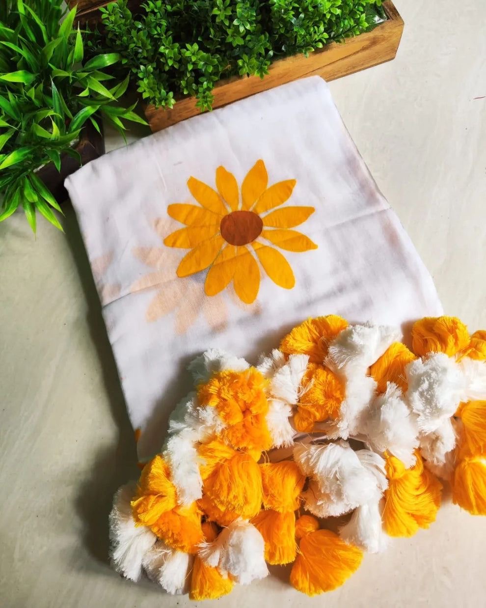 Sunflower White Mul Saree