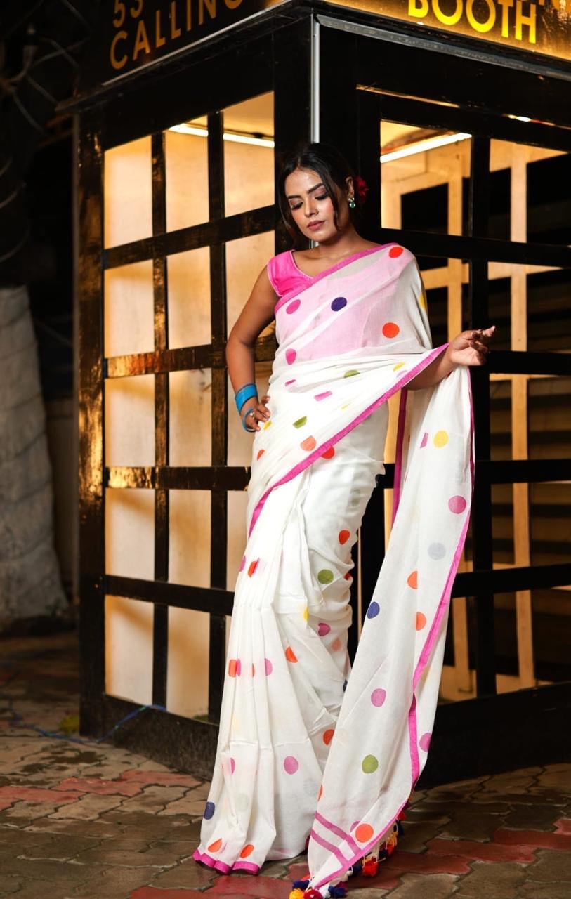 Rainbow Mul Saree