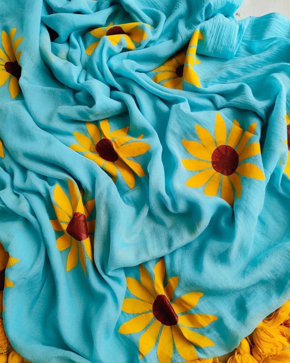 Sunflower Blue Mul Saree