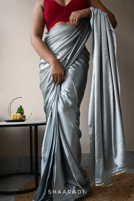 Silver Satin Saree