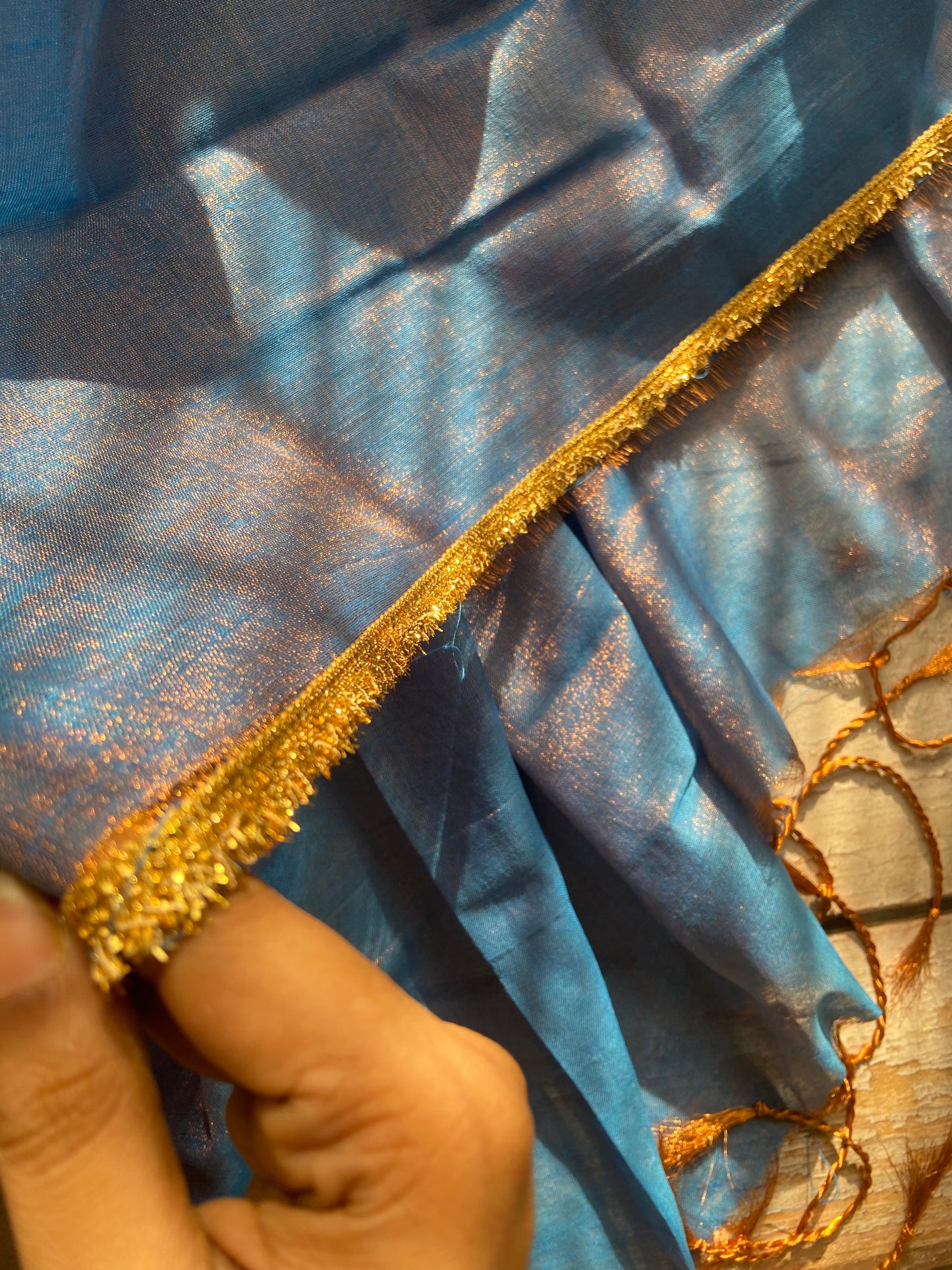 Sunehri Tissue Aasmani Saree