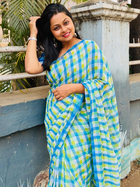 Ila Checked Mul Saree
