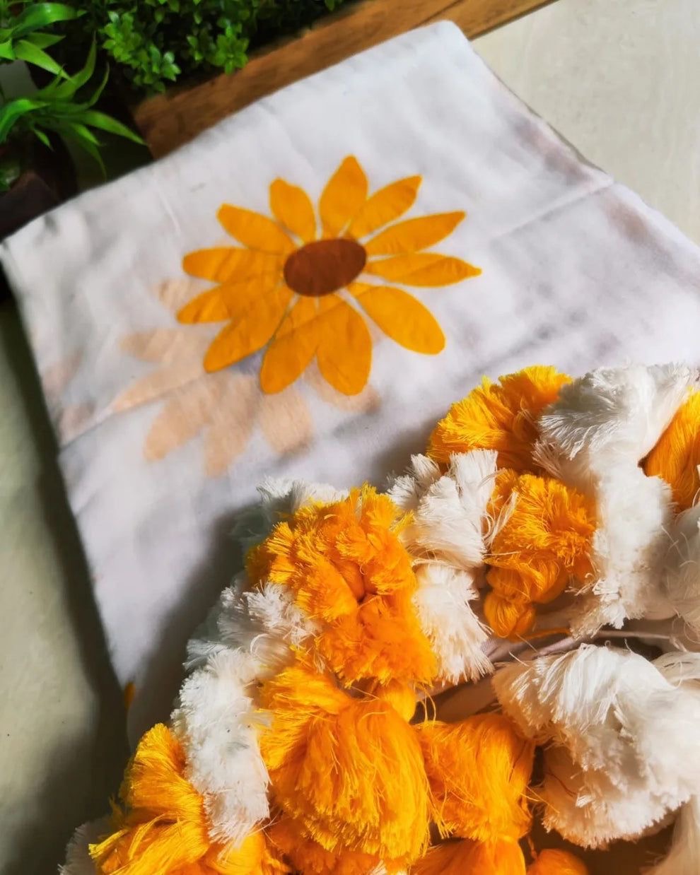 Sunflower White Mul Saree