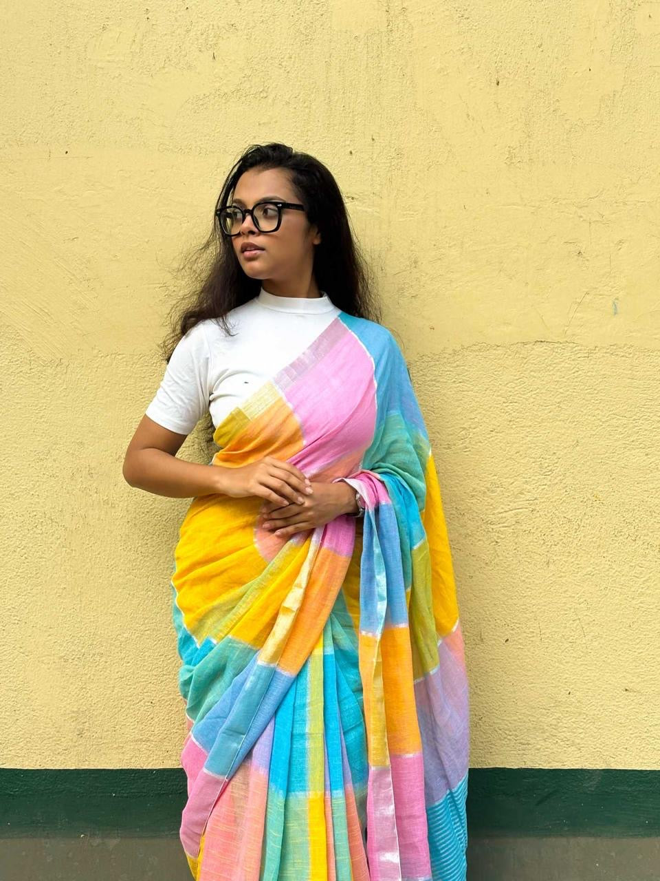 Rang Checked Linen Saree