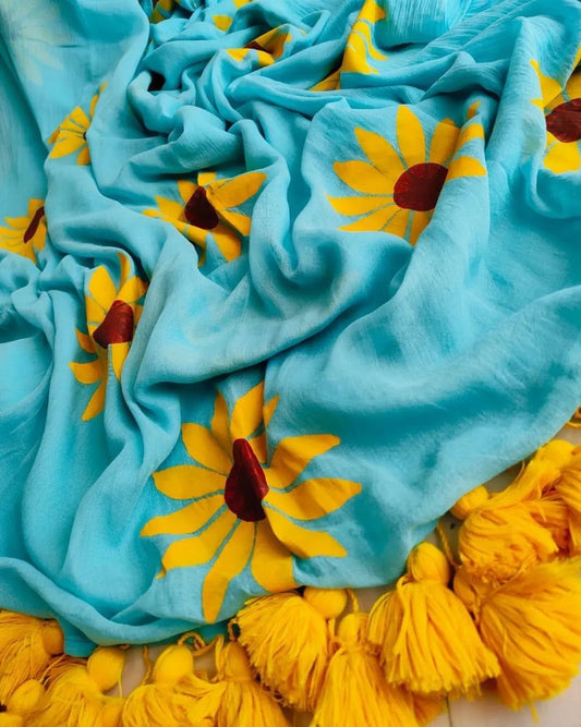 Sunflower Blue Mul Saree