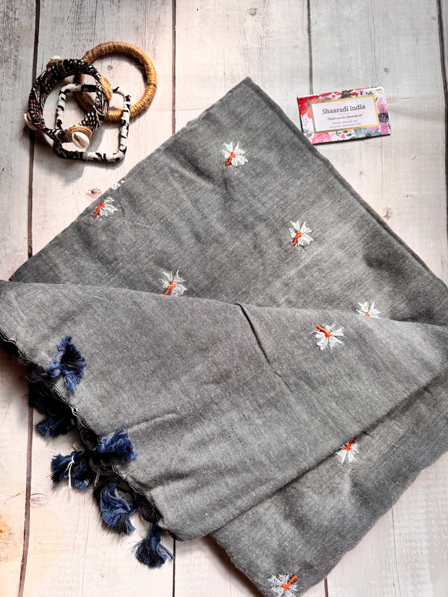 Shiuli Grey Mul Saree