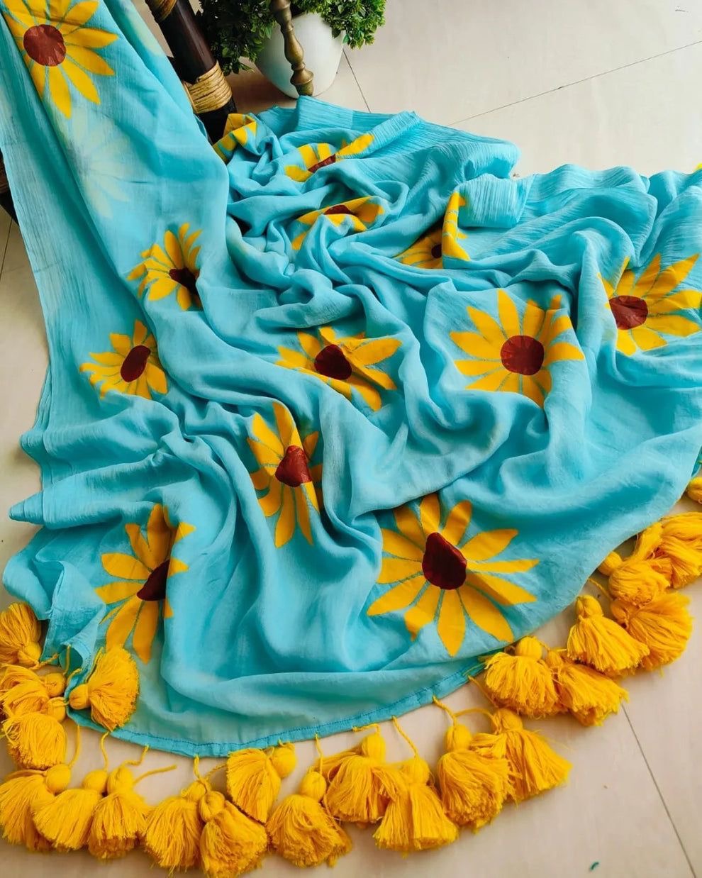 Sunflower Blue Mul Saree
