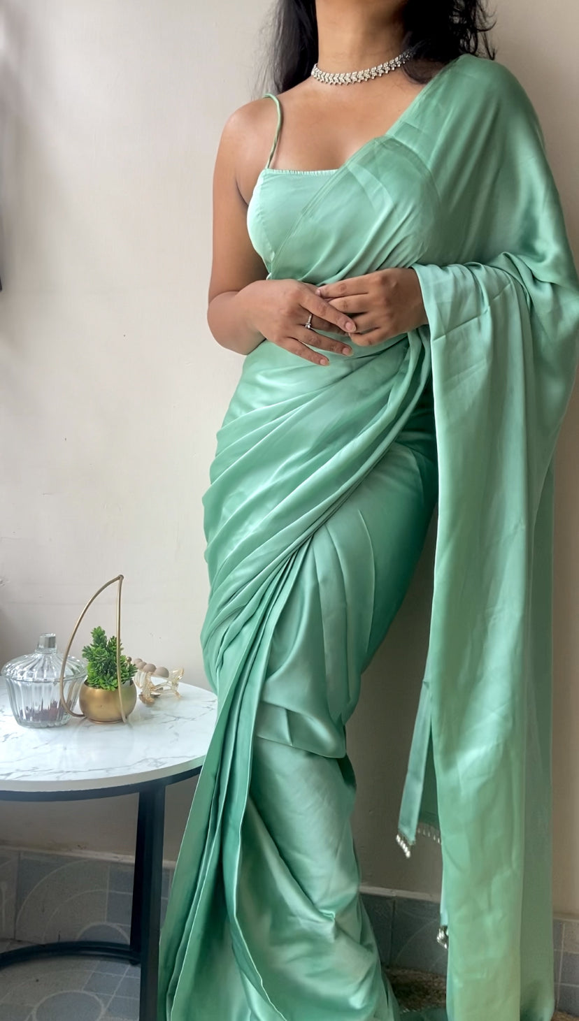 Luxe Sage Satin Saree