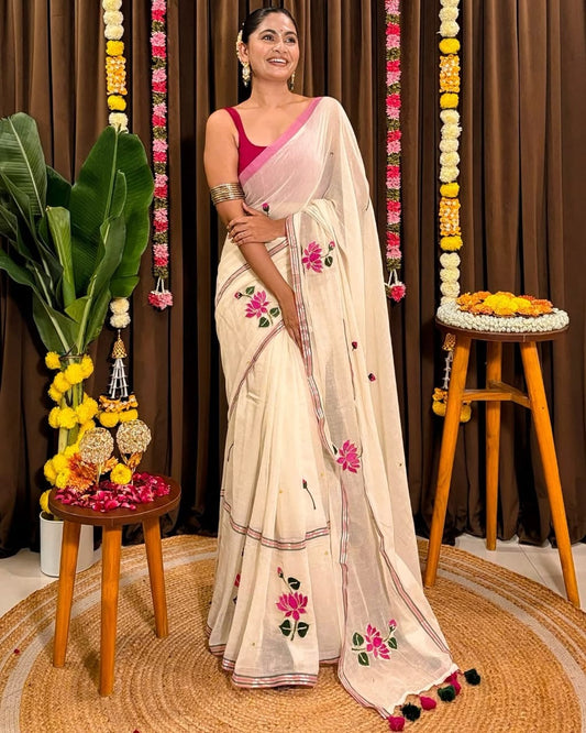 Padma Mul Saree (Ivory)