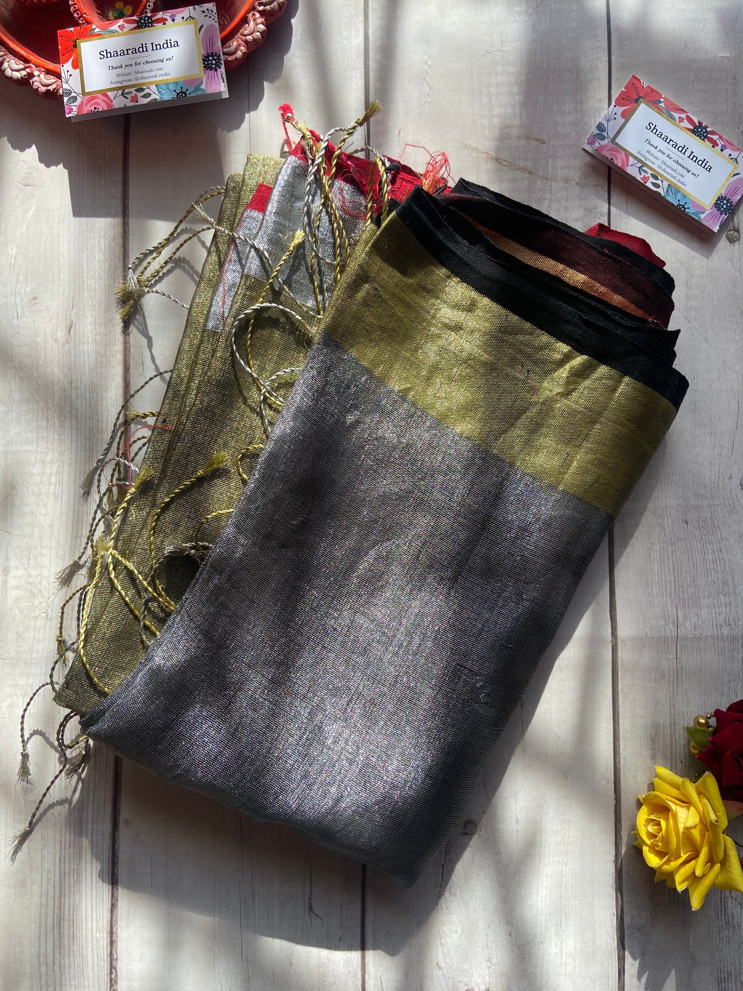 Goldy Silver Linen Saree