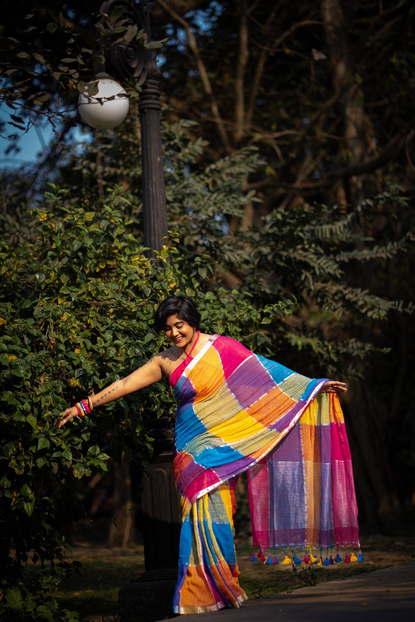 Satrangi Checked Linen Saree