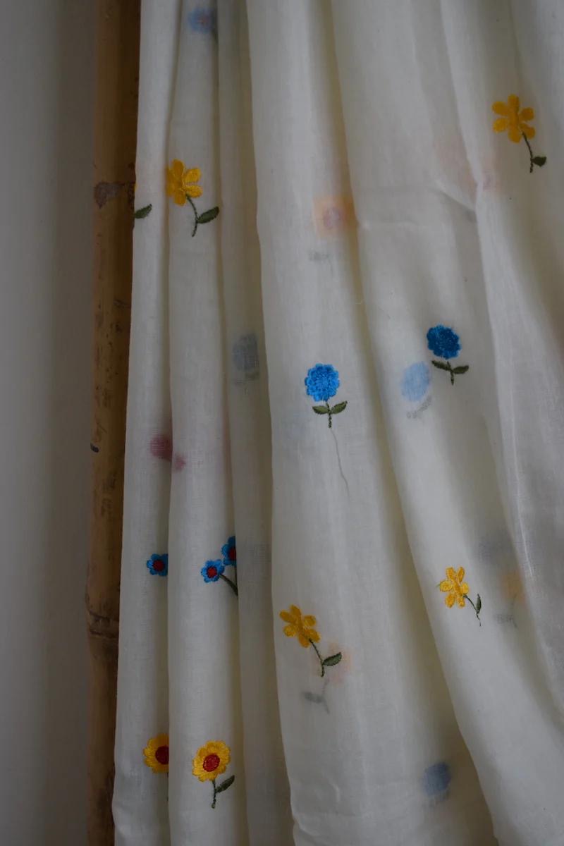 Wildflower White Mul Saree