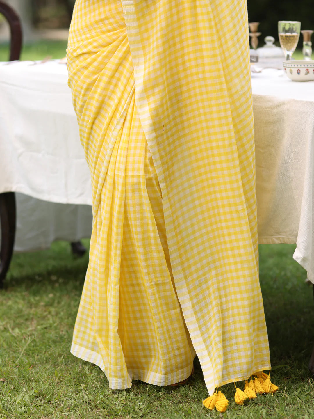 Ila Checked Mul Saree (yellow)