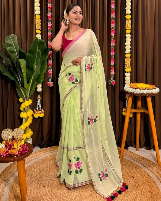 Padma Mul Saree (sage)