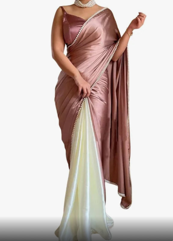 Pearls on Satin Saree