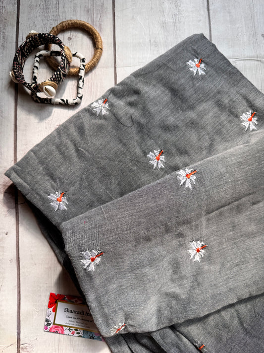Shiuli Grey Mul Saree