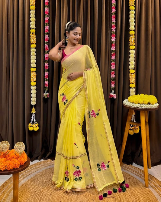 Padma Mul Saree (yellow)