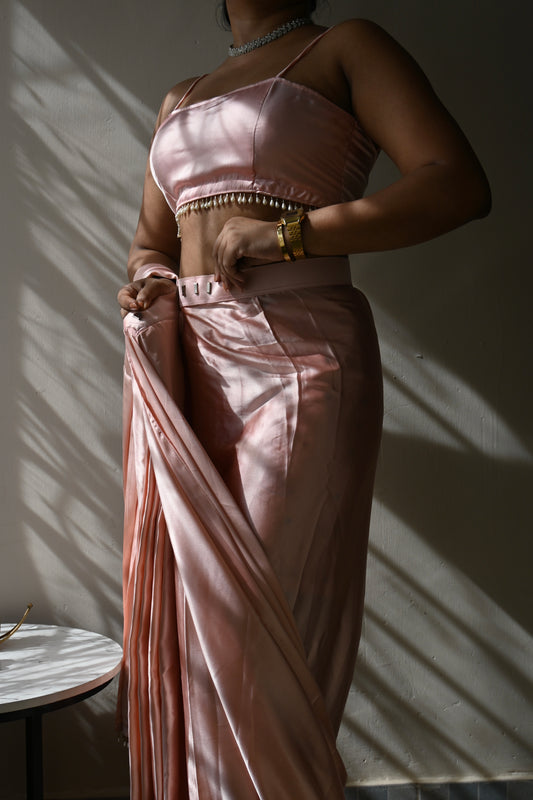 Peach Pink Saree-Blouse Set
