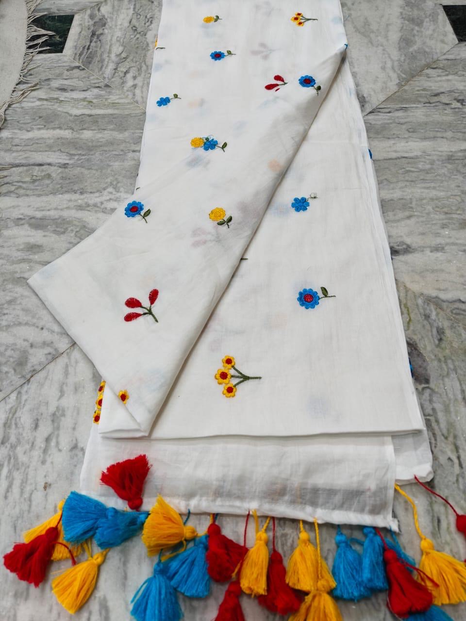 Wildflower White Mul Saree