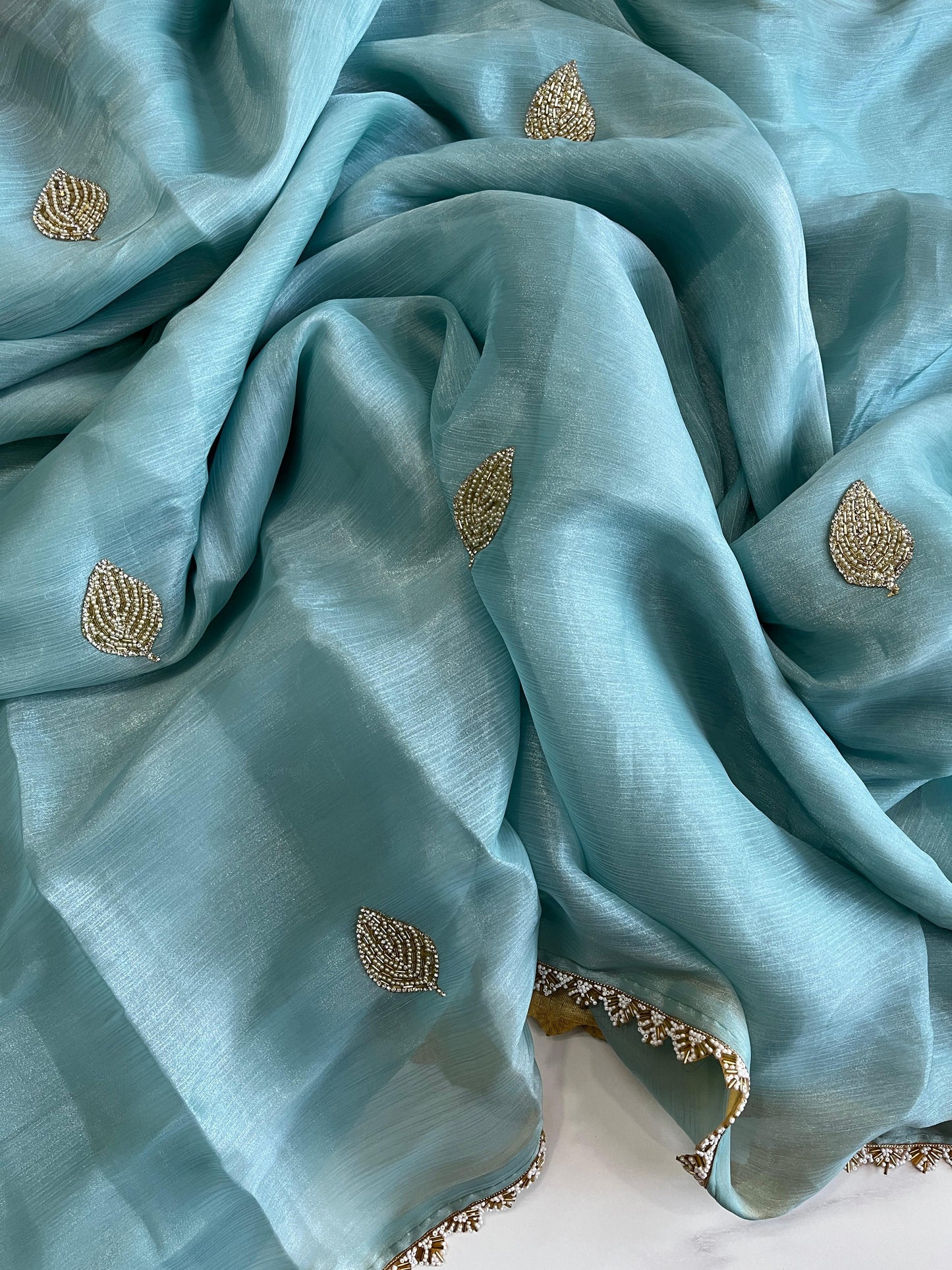 Jarkan Leaf Sky Tissue Saree