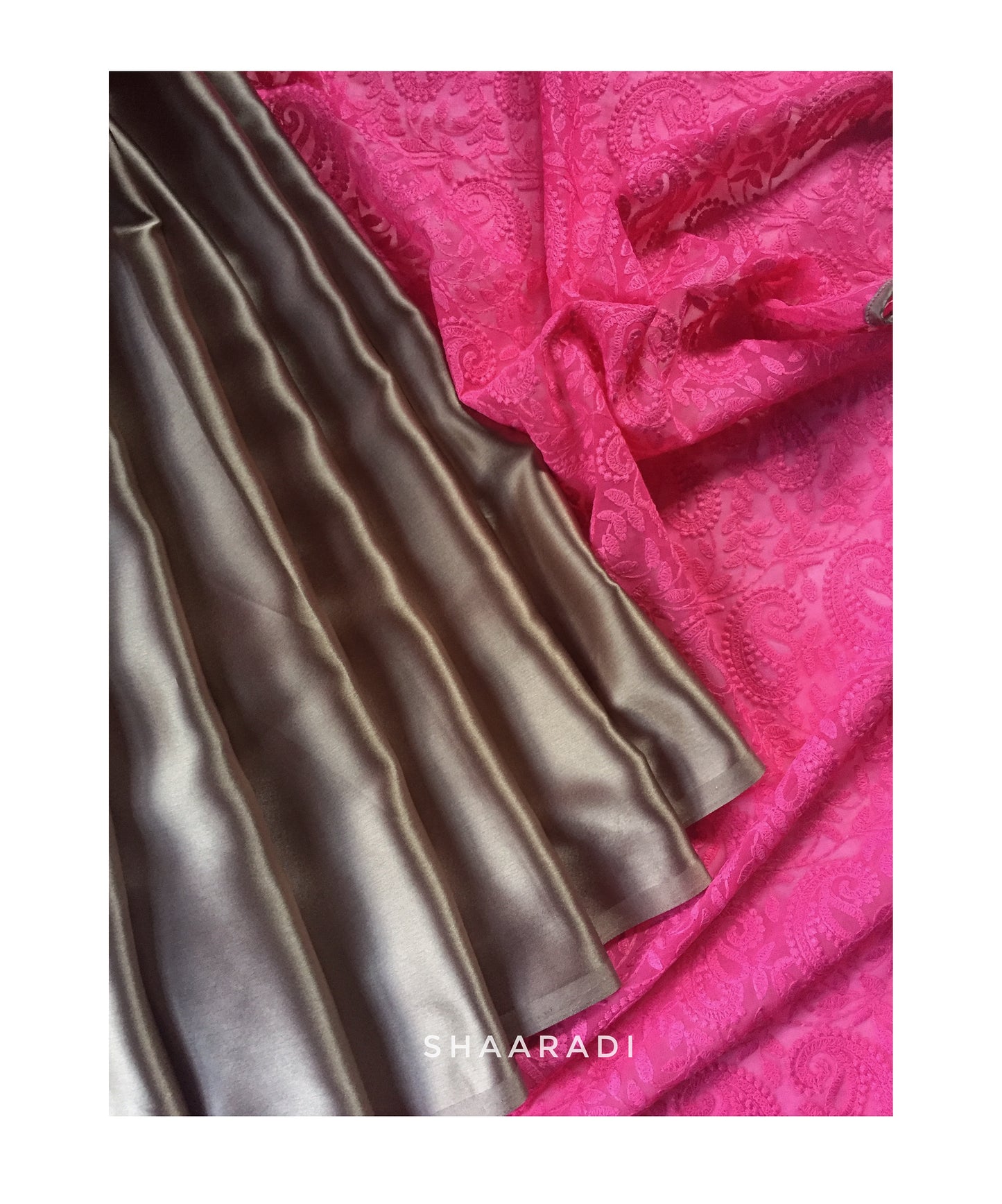 Pink on Brown Embroidered Saree