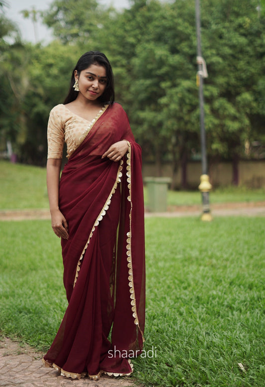 Sequinned Maroon Saree