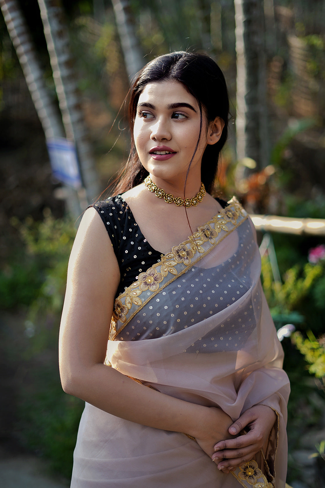 Gold floral Saree