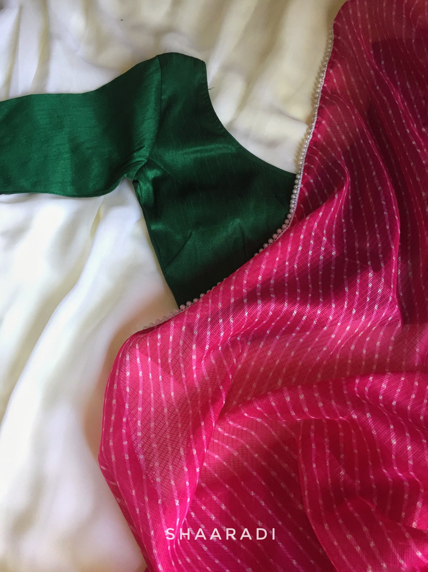 Pearls in Pink Leheriya Saree
