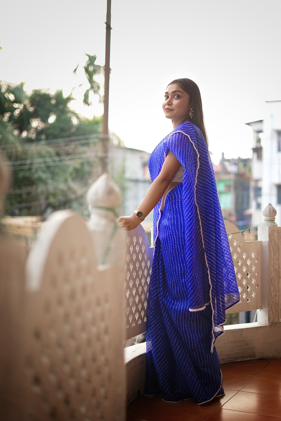 Neela Leheriya Saree