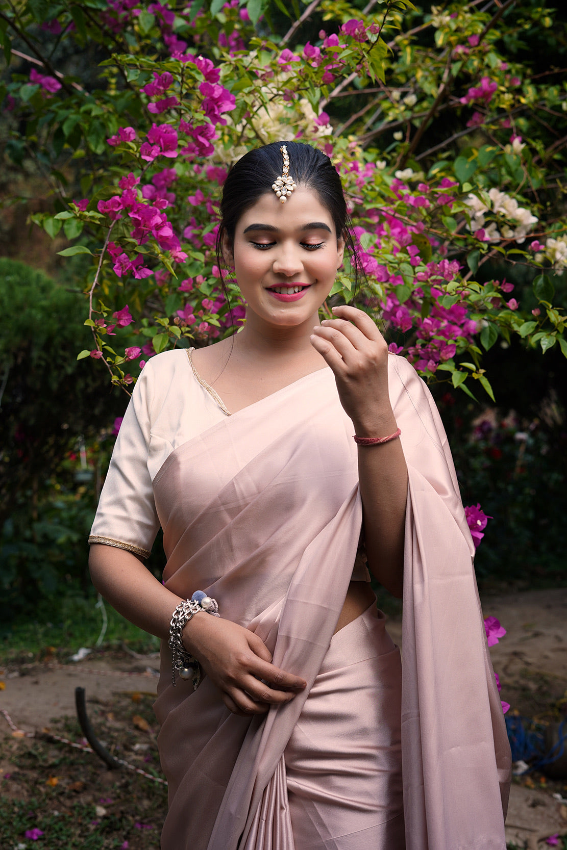 Rose Gold Satin Saree