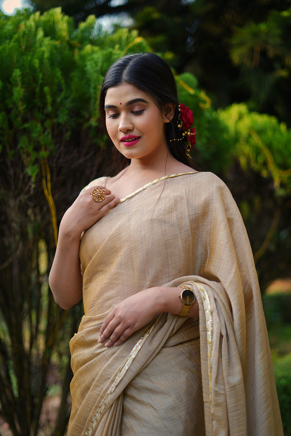 Beige Gota Saree