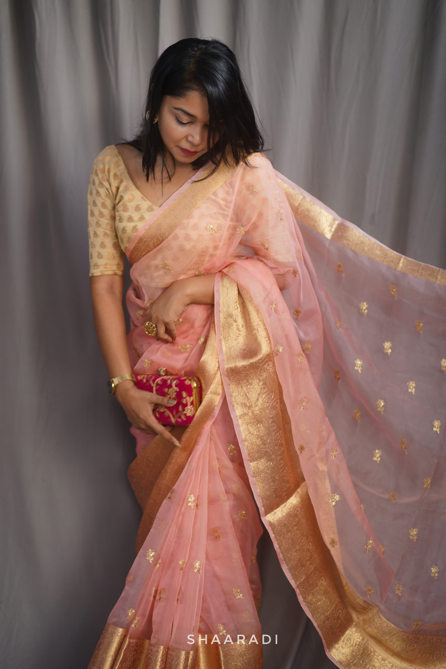 Peach Blossoms Organza Saree