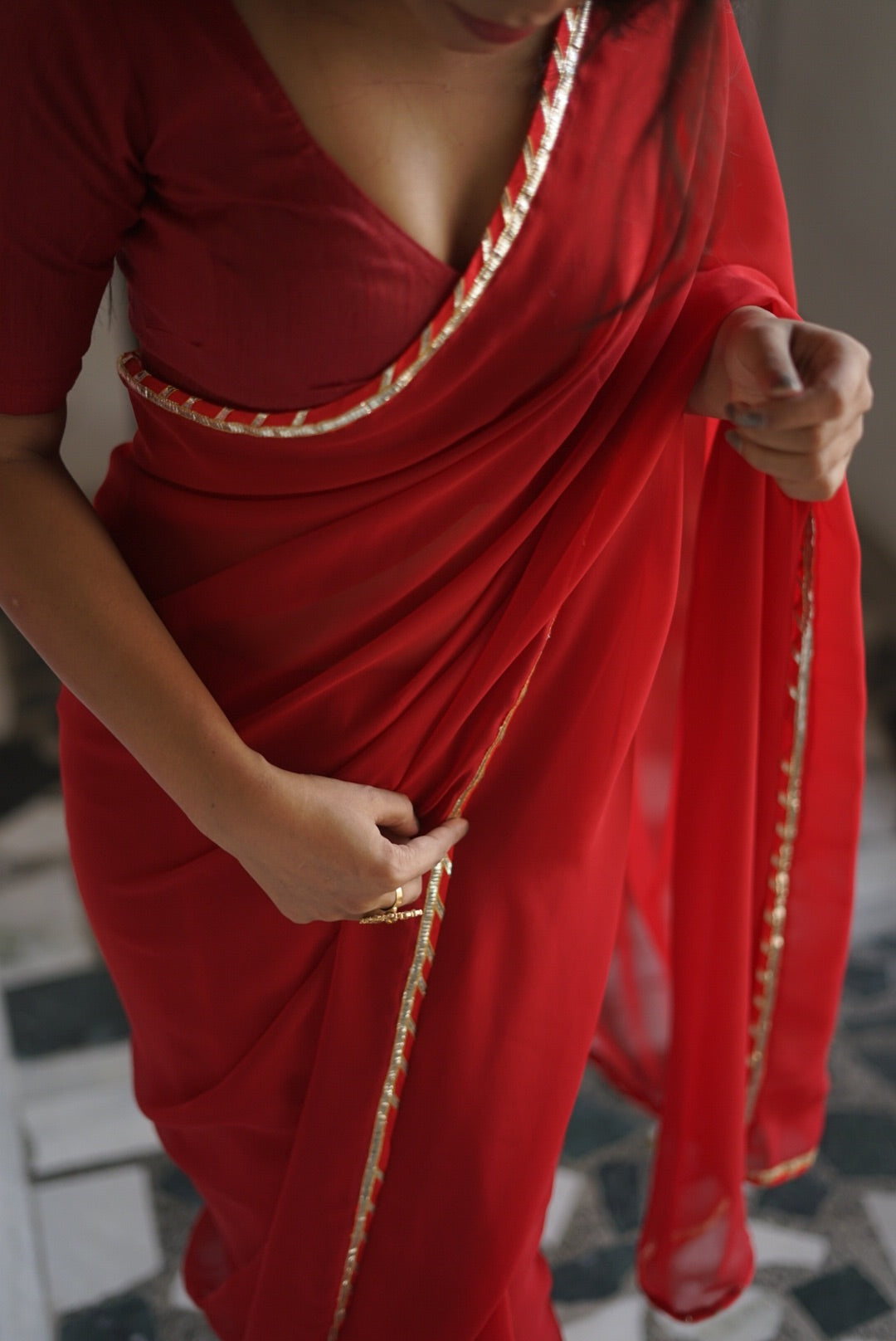 Red Gota Saree