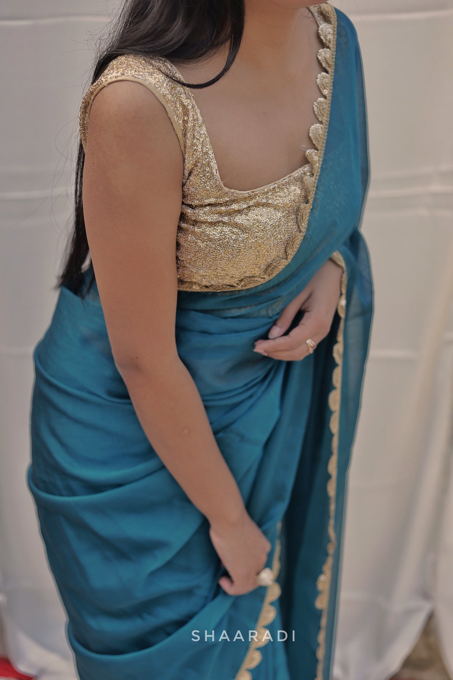 Sequinned Teal Waves Saree