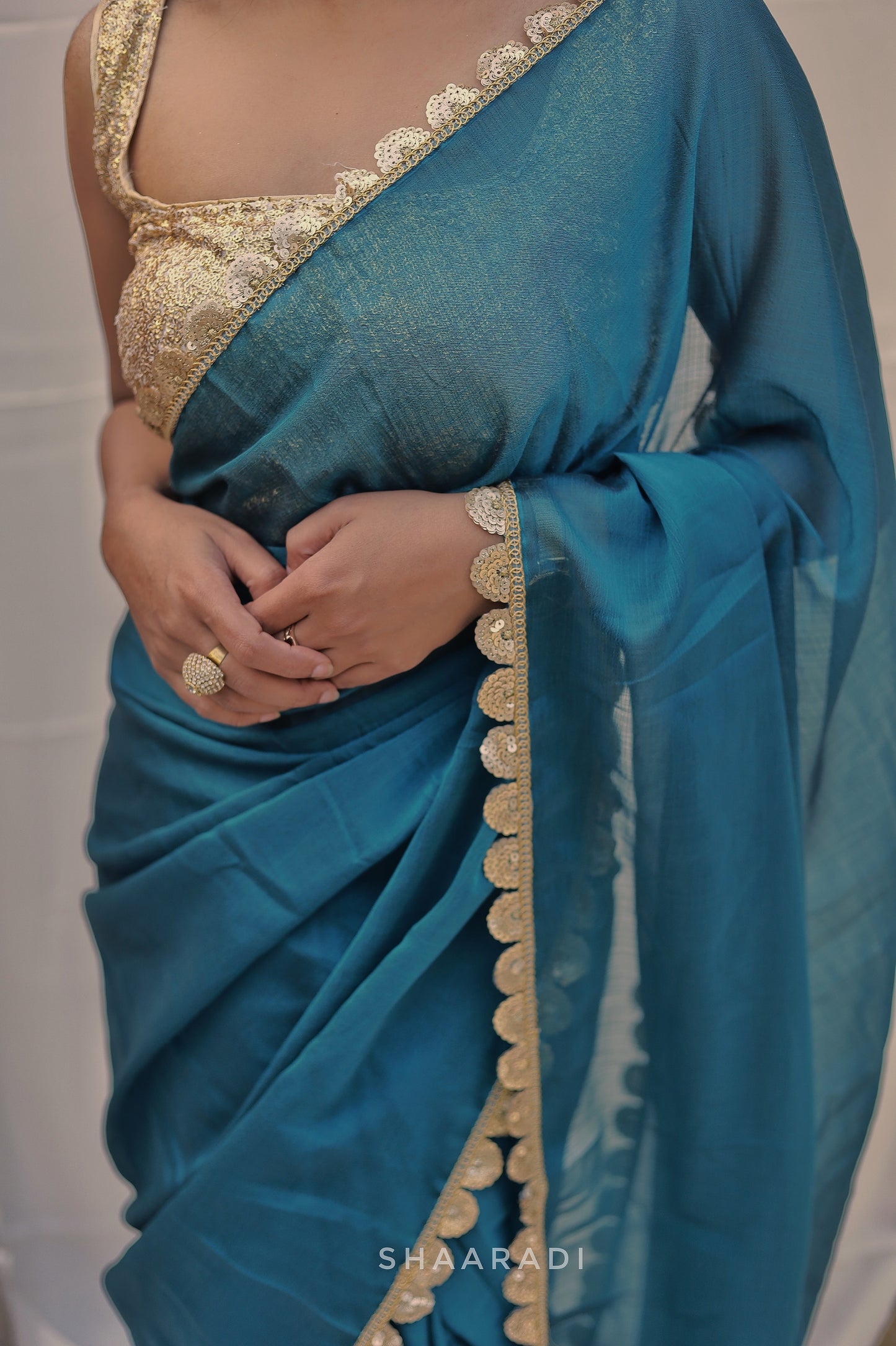 Sequinned Teal Waves Saree