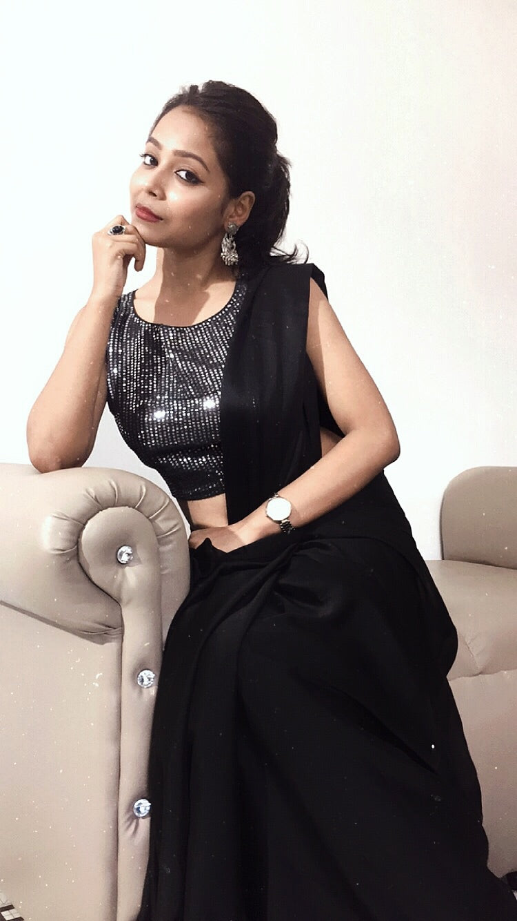 Black plain saree
