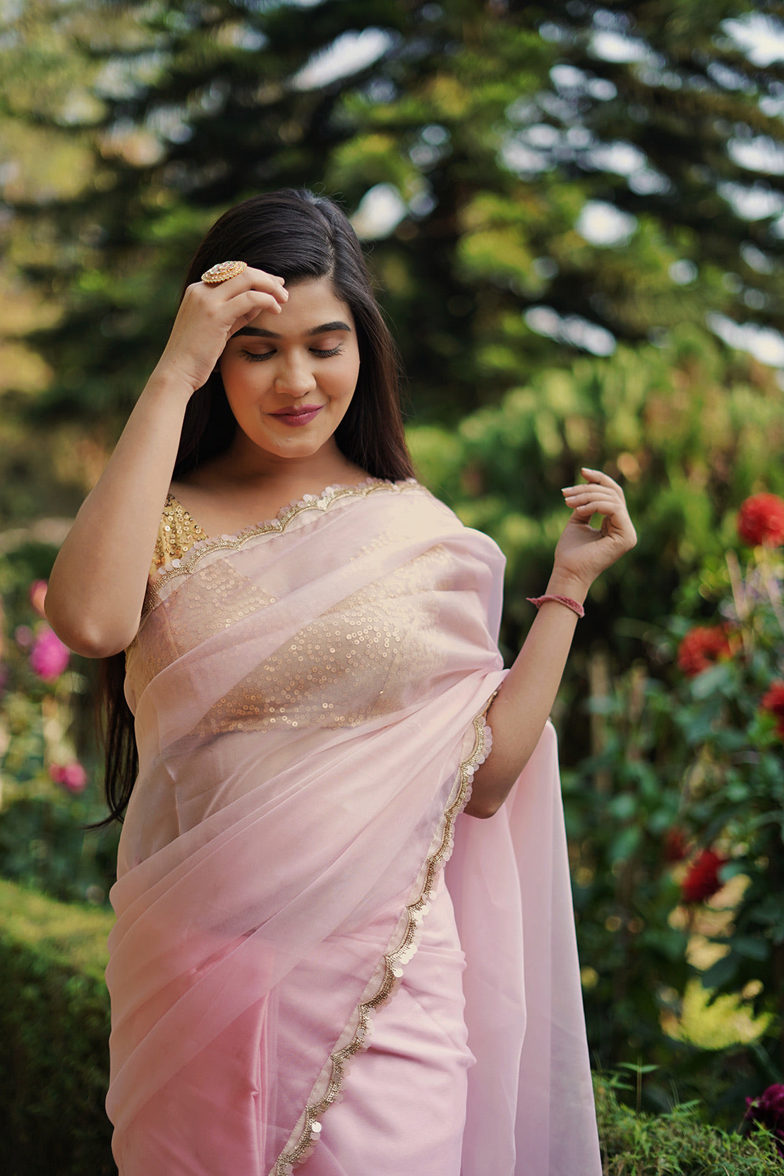 Seher Gulabi Organza Saree