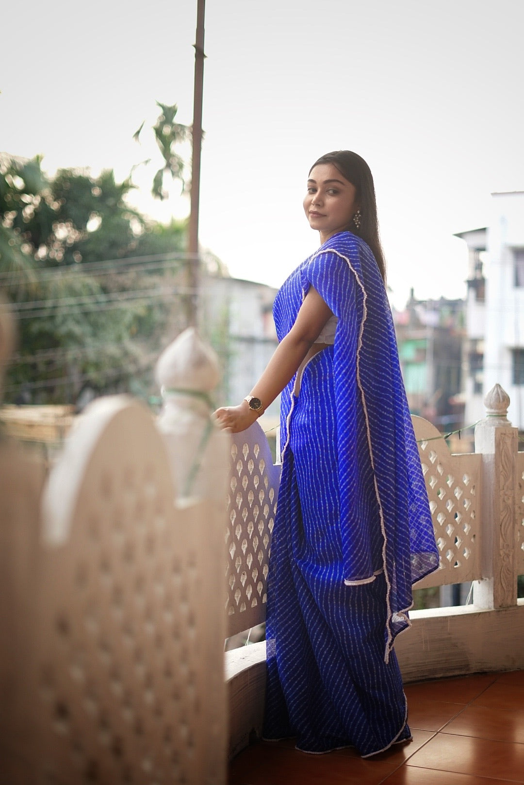 Neela Leheriya Saree