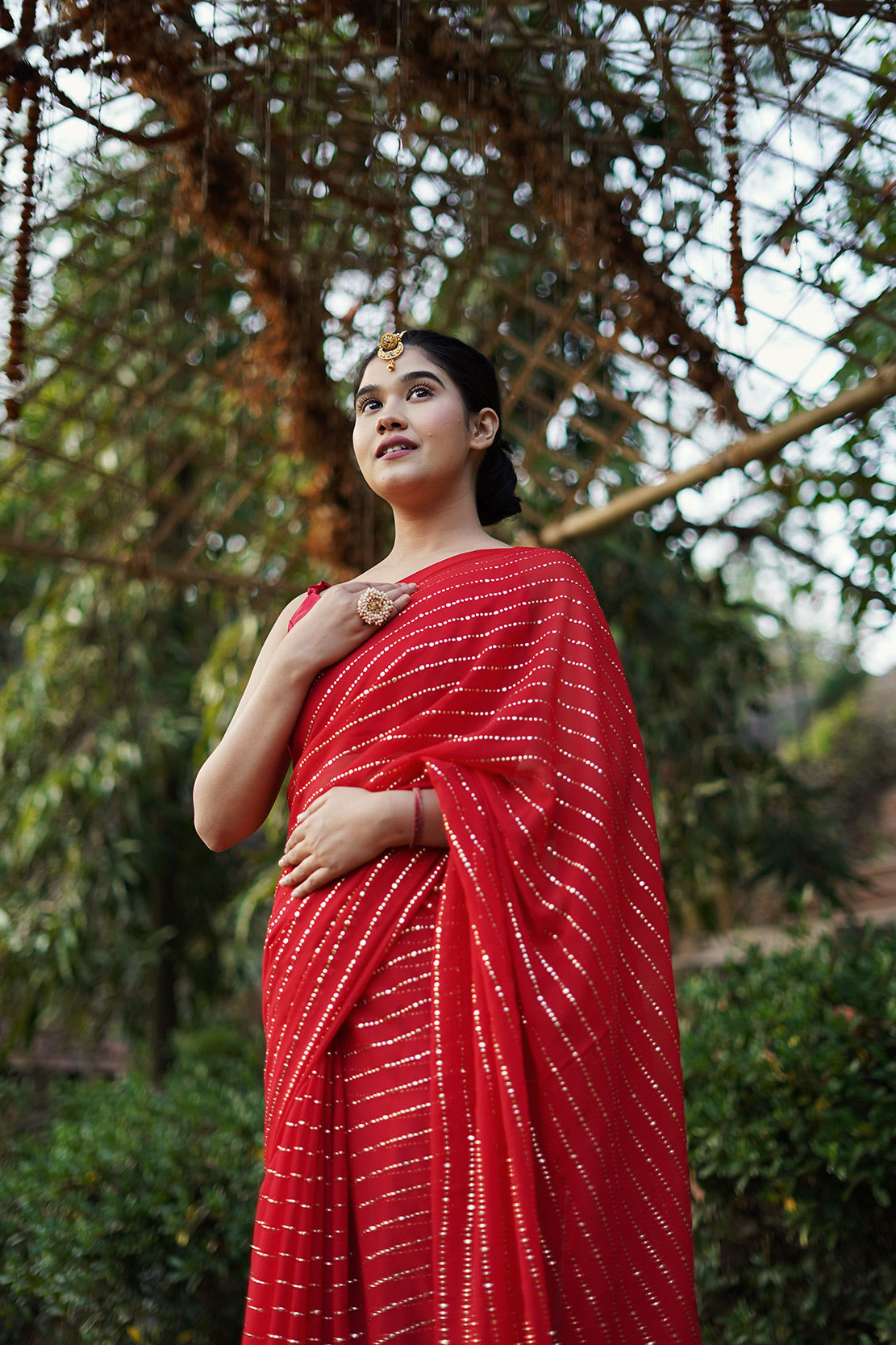Golden Dreams in Ruby Saree