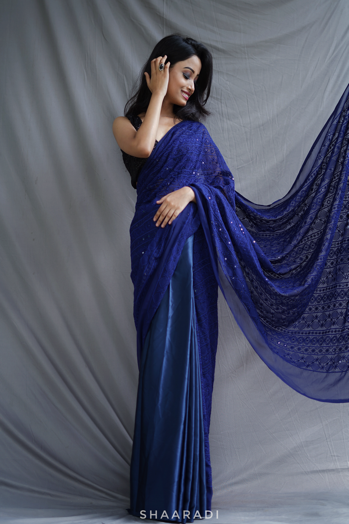 Sequinned Blue Rose Saree