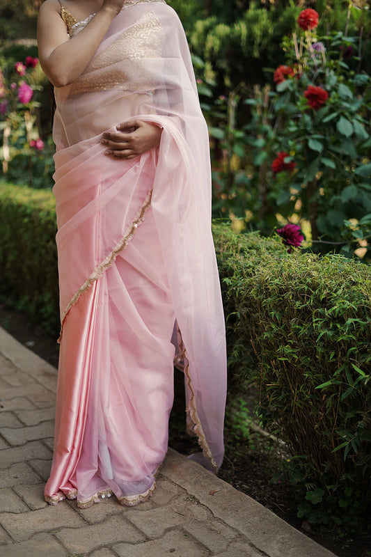 Seher Gulabi Organza Saree
