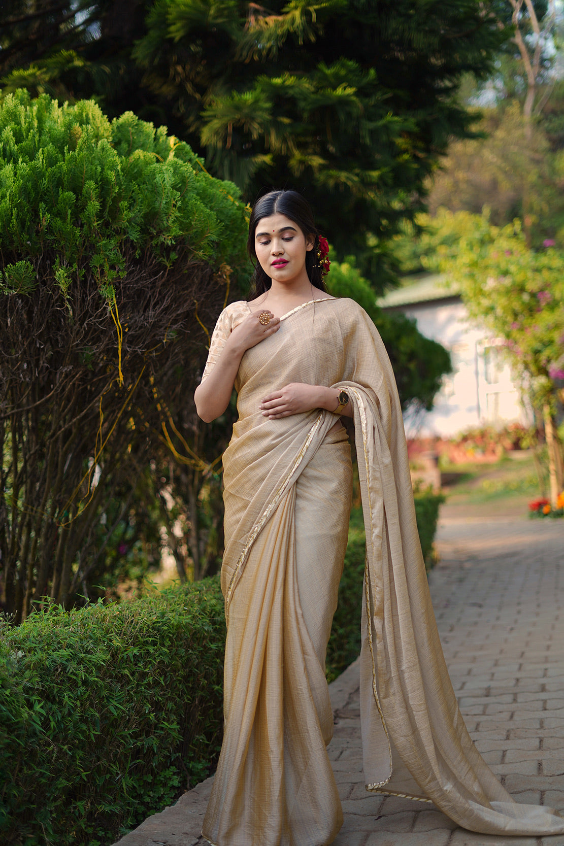 Beige Gota Saree