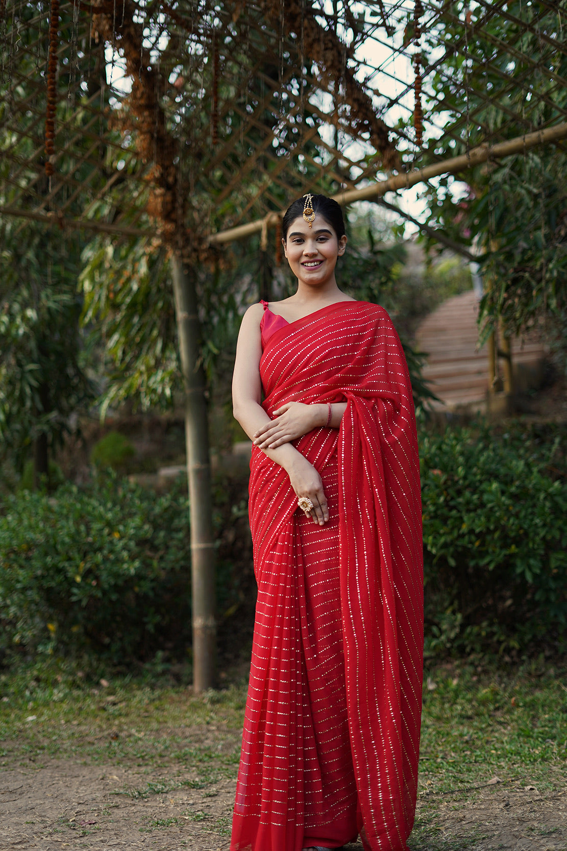Golden Dreams in Ruby Saree