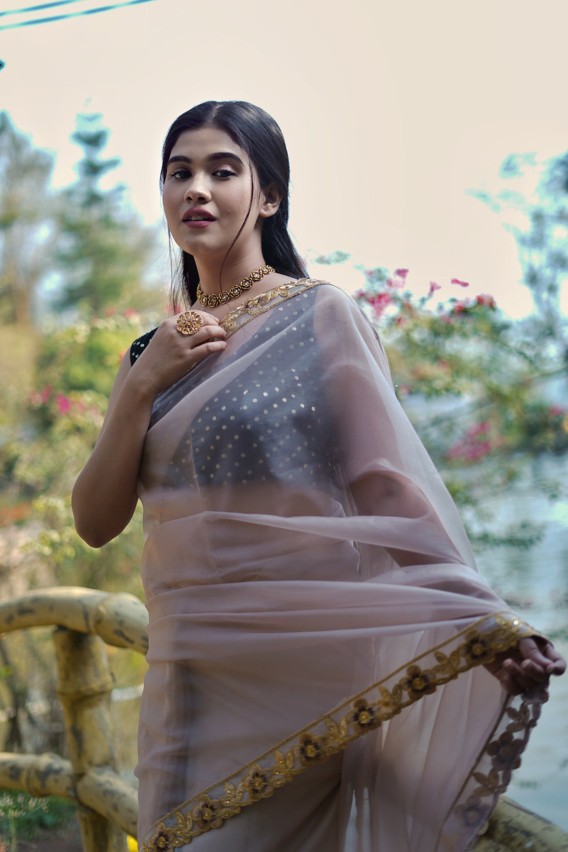 Gold floral Saree