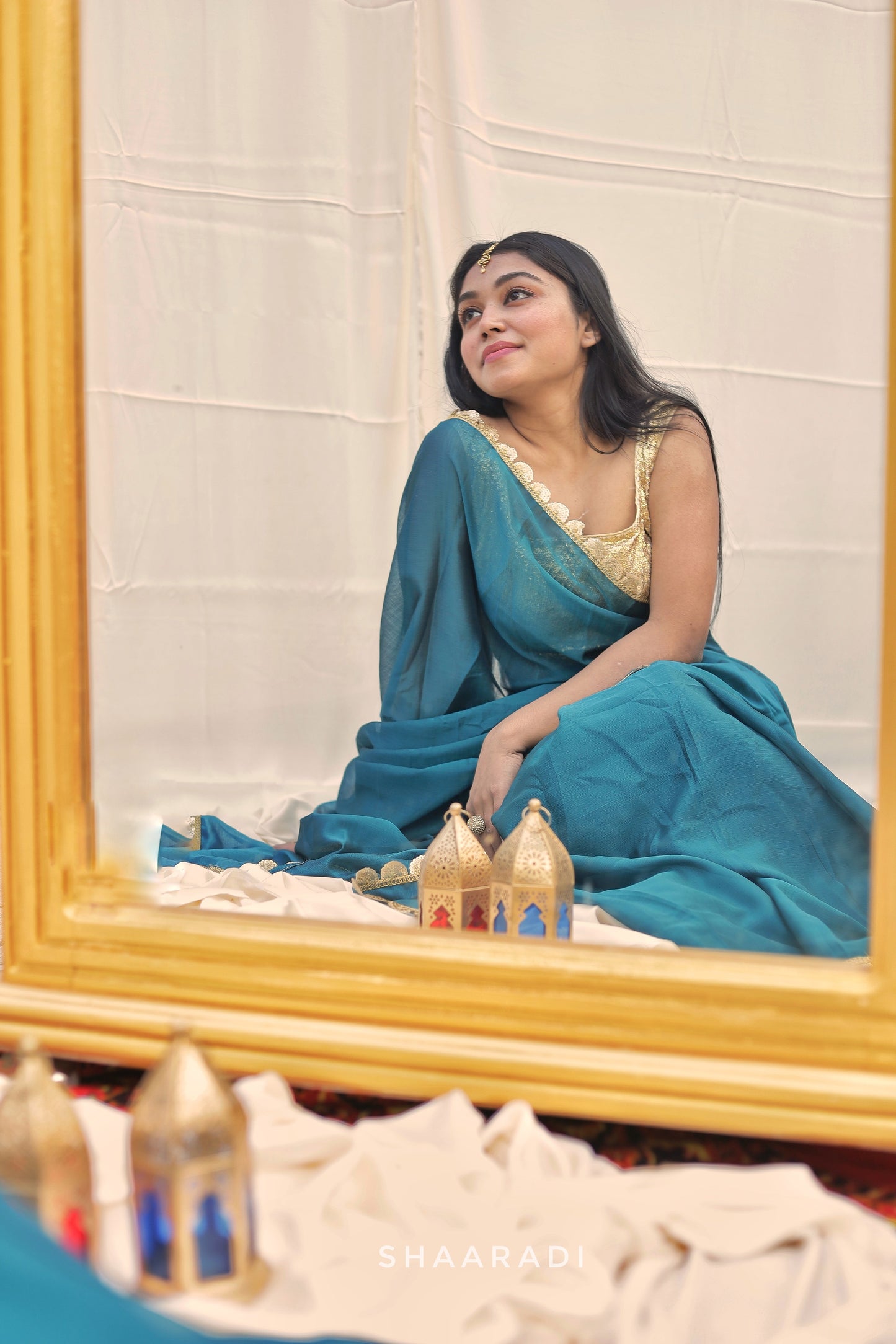 Sequinned Teal Waves Saree