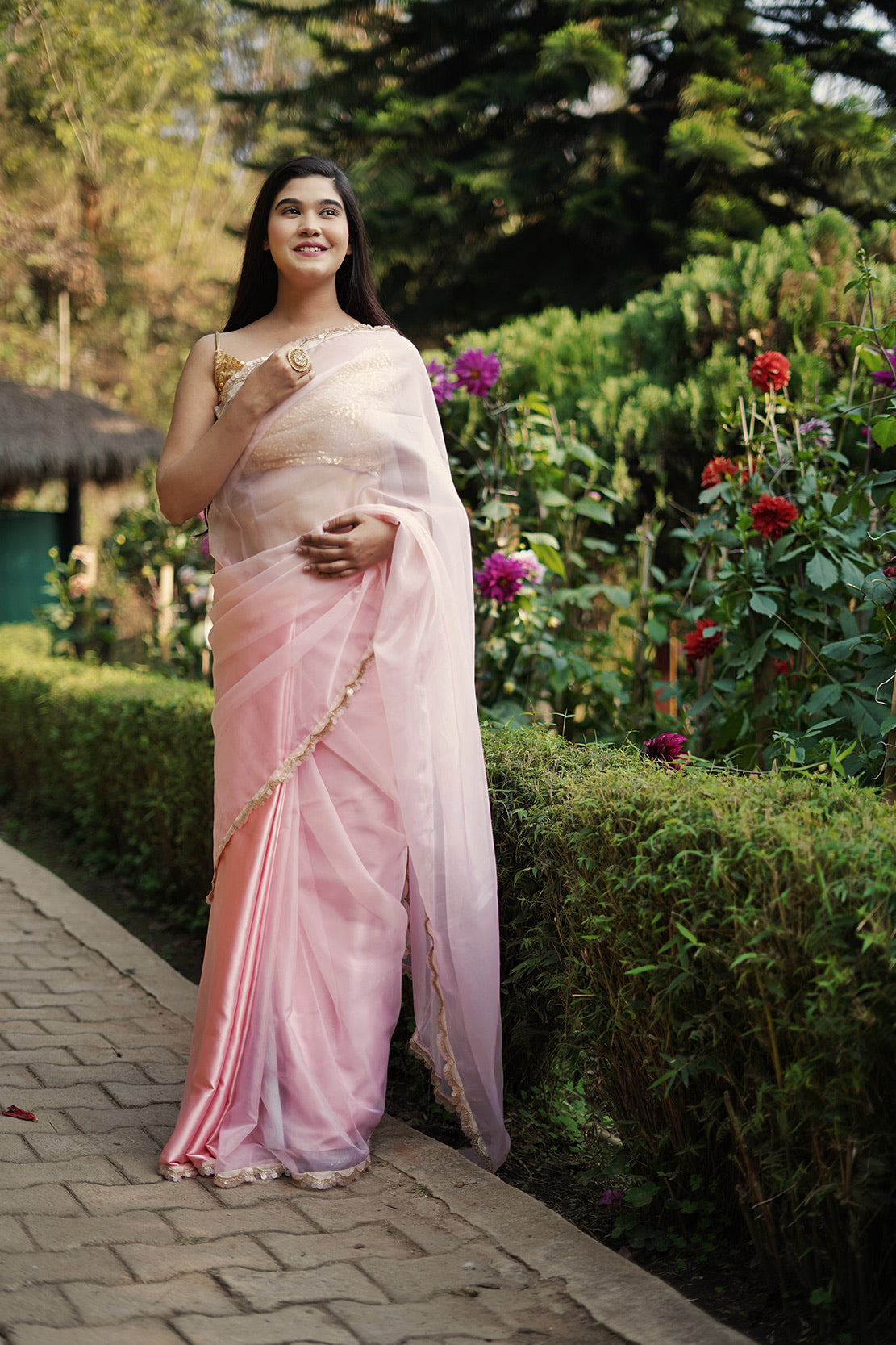Seher Gulabi Organza Saree