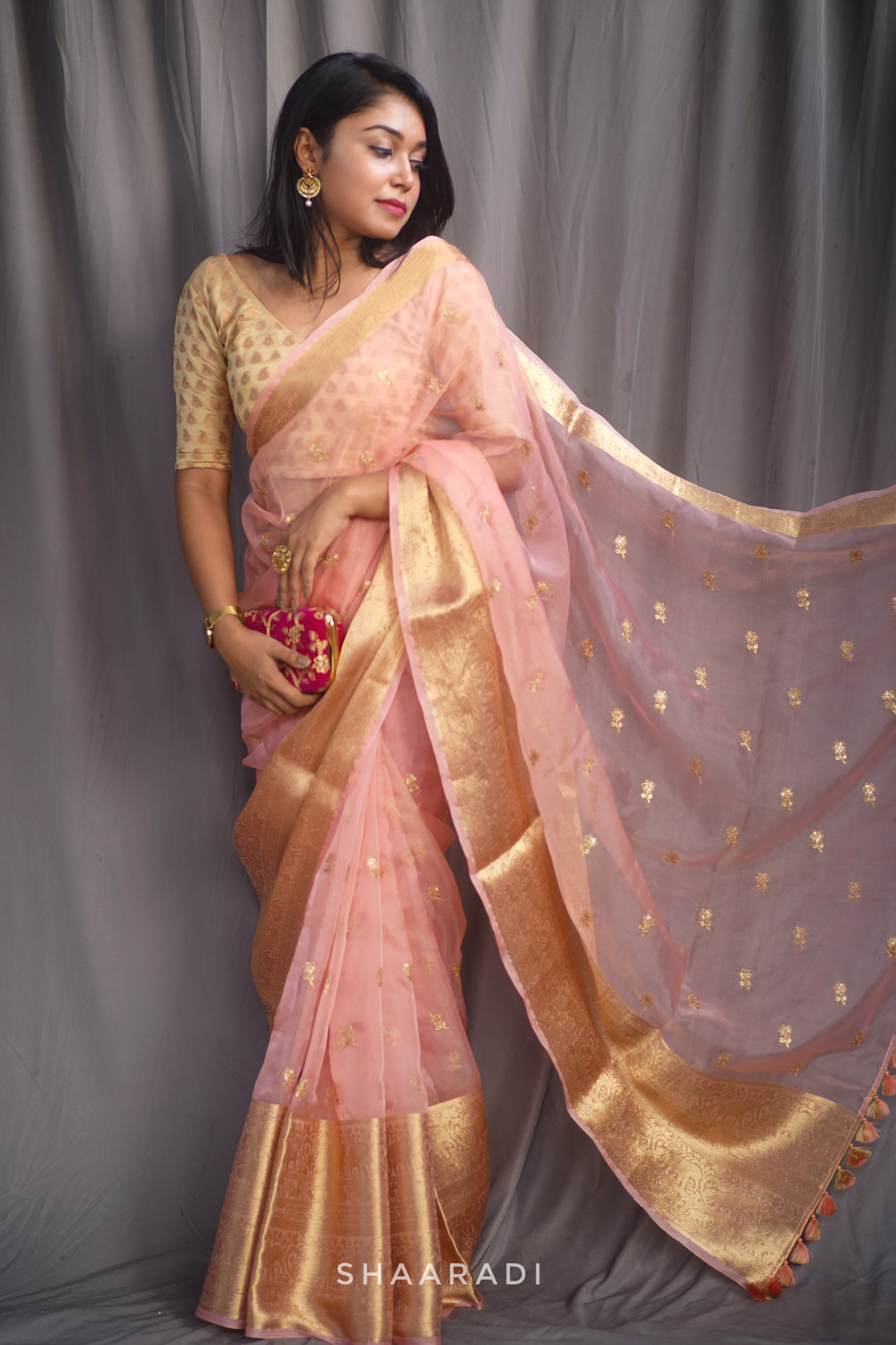 Peach Blossoms Organza Saree