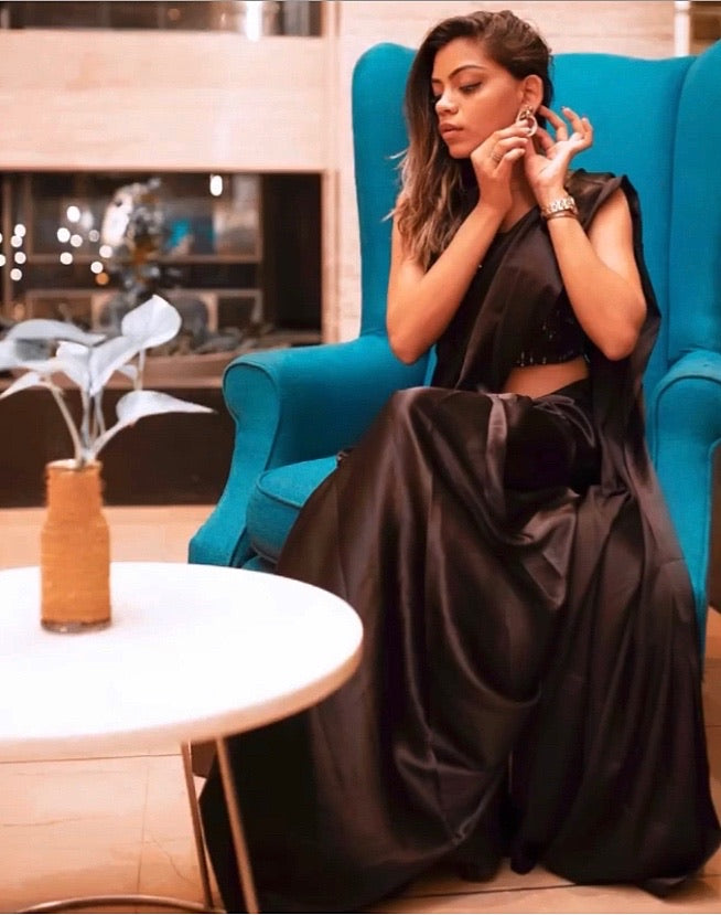 Black Satin Saree