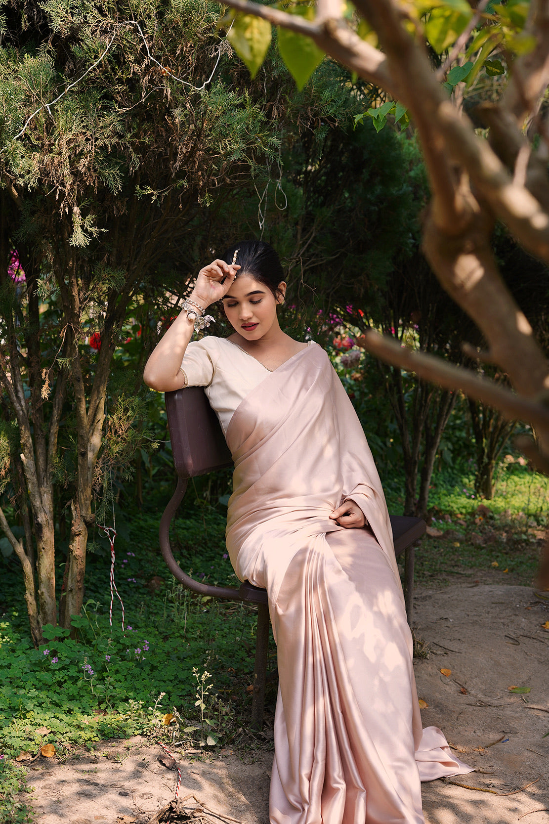 Rose Gold Satin Saree