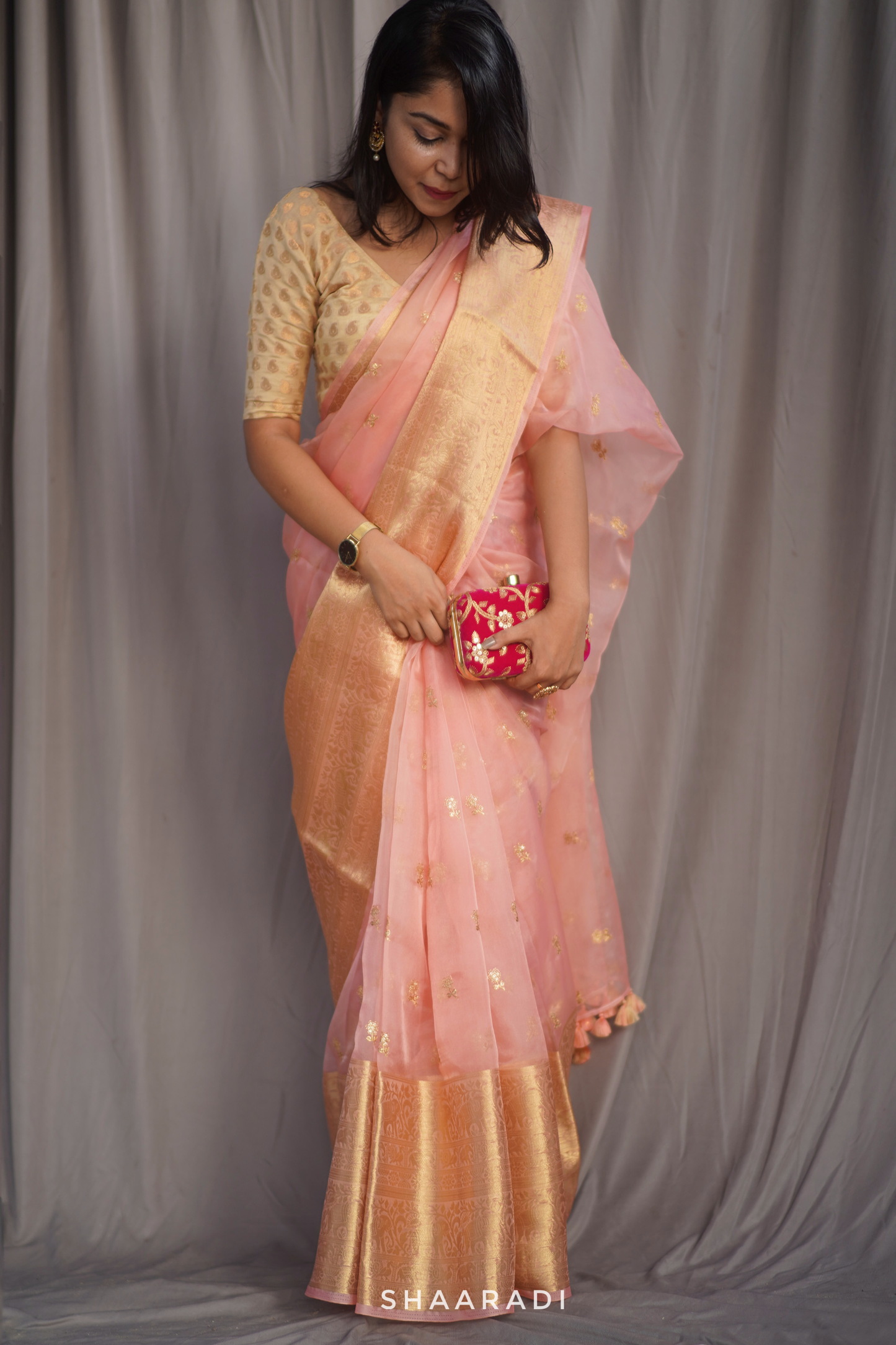 Peach Blossoms Organza Saree